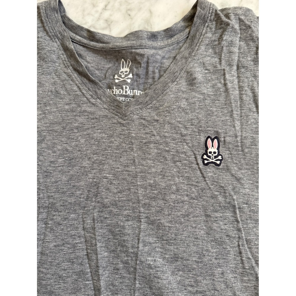 Psycho Bunny Mens V-Neck T-Shirt Grey Pima Cotton Logo Size 6 Large RN125028
